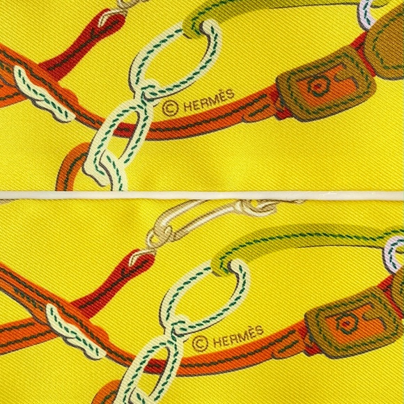 HERMES SILK YELLOW BEIGE BROWN BLUE Bandeau TWILLY WRAP SET OF 2 - Picture 12 of 16